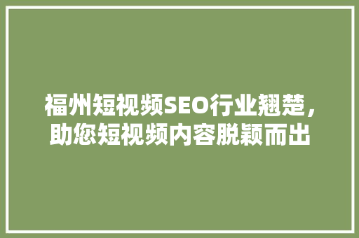 福州短视频SEO行业翘楚，助您短视频内容脱颖而出