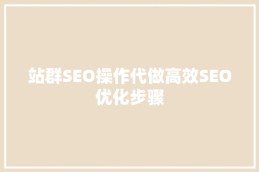 站群SEO操作代做高效SEO优化步骤