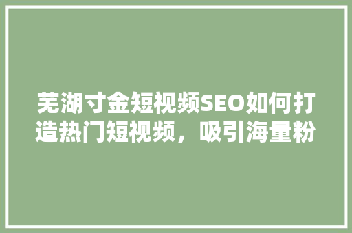 芜湖寸金短视频SEO如何打造热门短视频，吸引海量粉丝