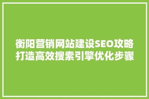 衡阳营销网站建设SEO攻略打造高效搜索引擎优化步骤