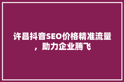 许昌抖音SEO价格精准流量，助力企业腾飞