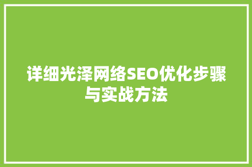 详细光泽网络SEO优化步骤与实战方法