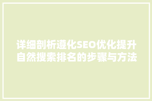 详细剖析遵化SEO优化提升自然搜索排名的步骤与方法