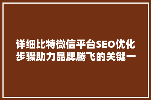详细比特微信平台SEO优化步骤助力品牌腾飞的关键一招