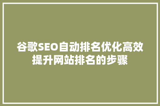 谷歌SEO自动排名优化高效提升网站排名的步骤