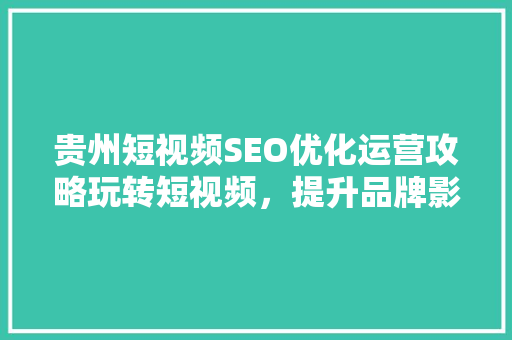 贵州短视频SEO优化运营攻略玩转短视频，提升品牌影响力
