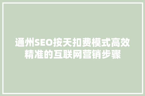 通州SEO按天扣费模式高效精准的互联网营销步骤