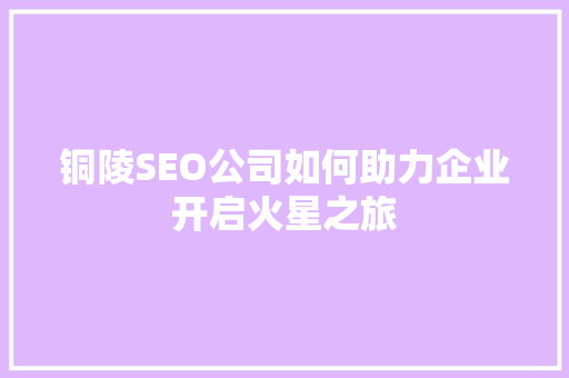 铜陵SEO公司如何助力企业开启火星之旅