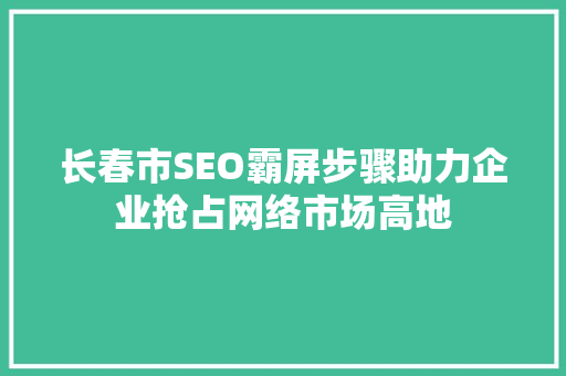 长春市SEO霸屏步骤助力企业抢占网络市场高地