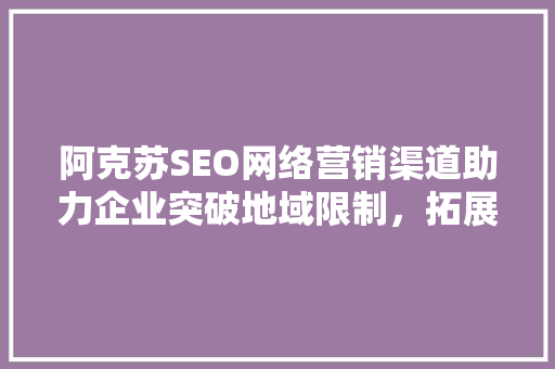阿克苏SEO网络营销渠道助力企业突破地域限制，拓展市场新空间