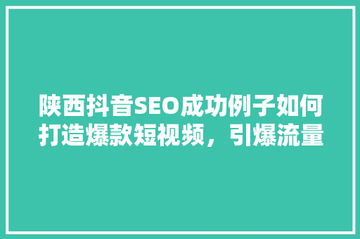陕西抖音SEO成功例子如何打造爆款短视频，引爆流量