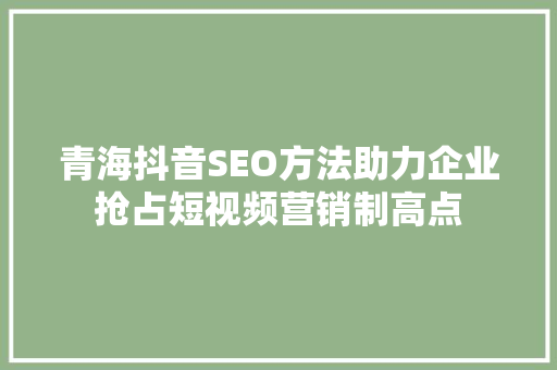 青海抖音SEO方法助力企业抢占短视频营销制高点