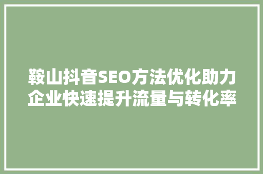 鞍山抖音SEO方法优化助力企业快速提升流量与转化率
