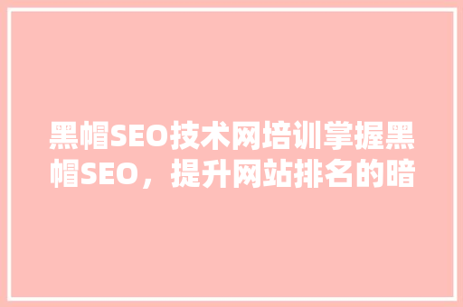 黑帽SEO技术网培训掌握黑帽SEO，提升网站排名的暗黑之路