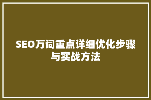 SEO万词重点详细优化步骤与实战方法
