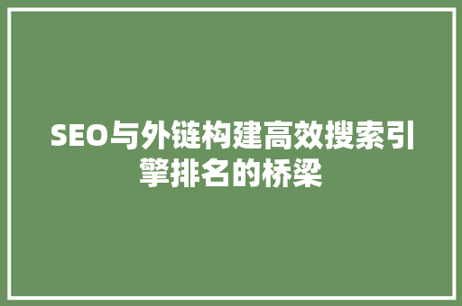 SEO与外链构建高效搜索引擎排名的桥梁
