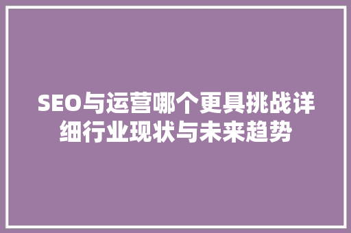 SEO与运营哪个更具挑战详细行业现状与未来趋势