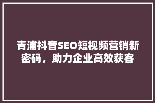 青浦抖音SEO短视频营销新密码，助力企业高效获客