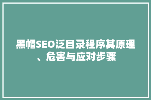 黑帽SEO泛目录程序其原理、危害与应对步骤