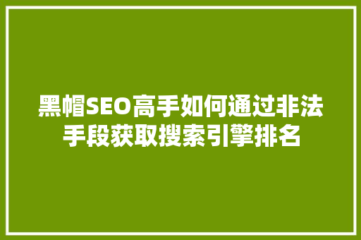 黑帽SEO高手如何通过非法手段获取搜索引擎排名