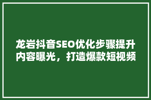 龙岩抖音SEO优化步骤提升内容曝光，打造爆款短视频