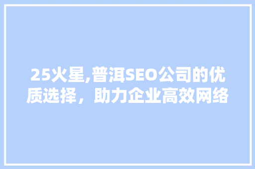 25火星,普洱SEO公司的优质选择，助力企业高效网络营销