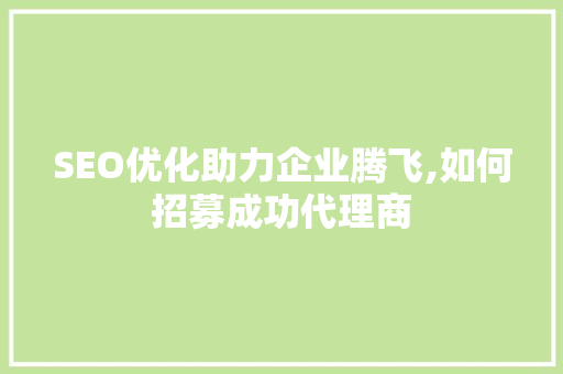 SEO优化助力企业腾飞,如何招募成功代理商