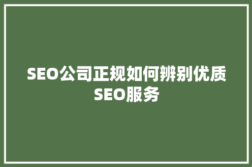 SEO公司正规如何辨别优质SEO服务