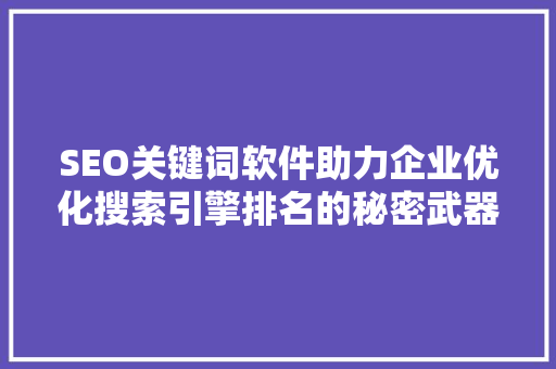 SEO关键词软件助力企业优化搜索引擎排名的秘密武器