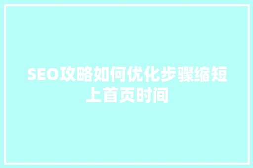 SEO攻略如何优化步骤缩短上首页时间