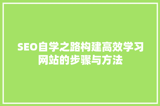 SEO自学之路构建高效学习网站的步骤与方法