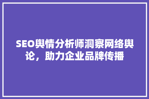 SEO舆情分析师洞察网络舆论，助力企业品牌传播
