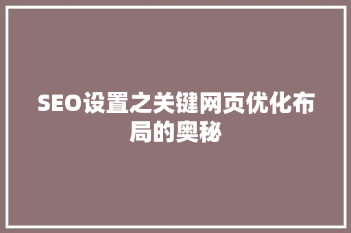 SEO设置之关键网页优化布局的奥秘