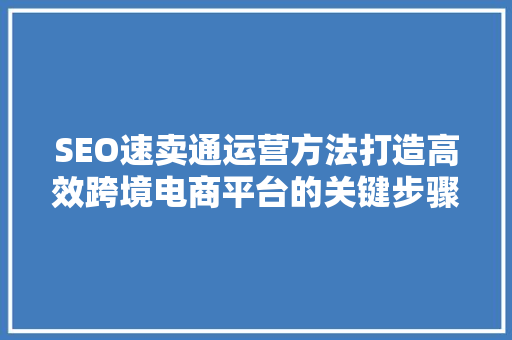 SEO速卖通运营方法打造高效跨境电商平台的关键步骤