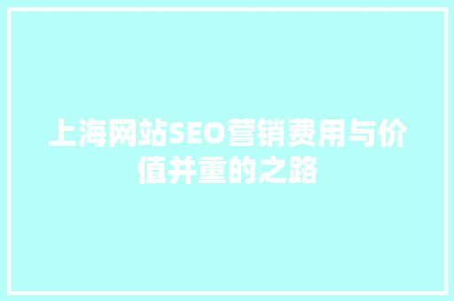 上海网站SEO营销费用与价值并重的之路