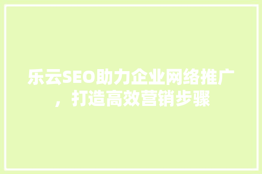 乐云SEO助力企业网络推广，打造高效营销步骤