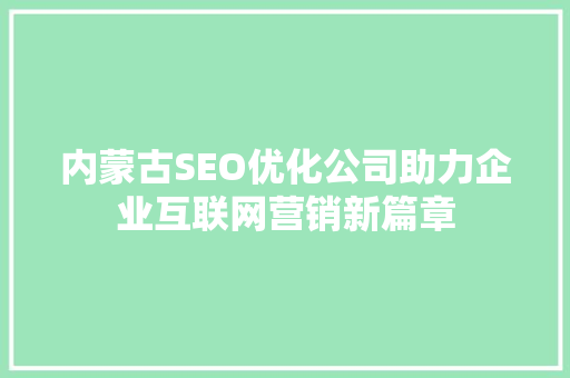 内蒙古SEO优化公司助力企业互联网营销新篇章