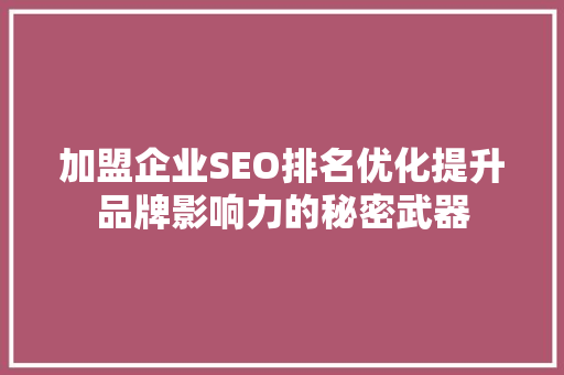 加盟企业SEO排名优化提升品牌影响力的秘密武器
