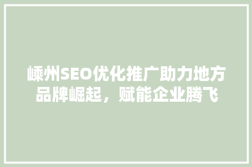 嵊州SEO优化推广助力地方品牌崛起，赋能企业腾飞