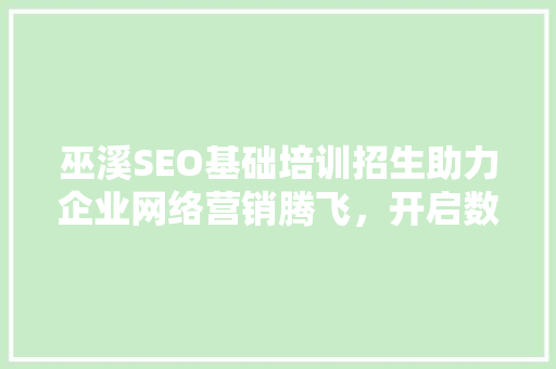 巫溪SEO基础培训招生助力企业网络营销腾飞，开启数字化时代新篇章