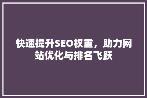 快速提升SEO权重，助力网站优化与排名飞跃