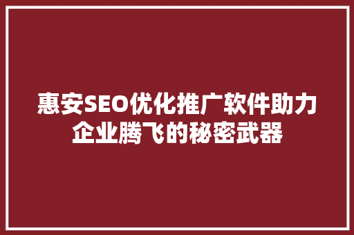 惠安SEO优化推广软件助力企业腾飞的秘密武器