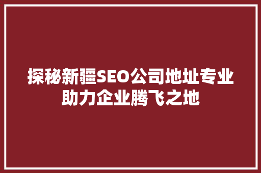 探秘新疆SEO公司地址专业助力企业腾飞之地