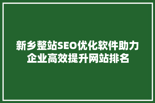 新乡整站SEO优化软件助力企业高效提升网站排名
