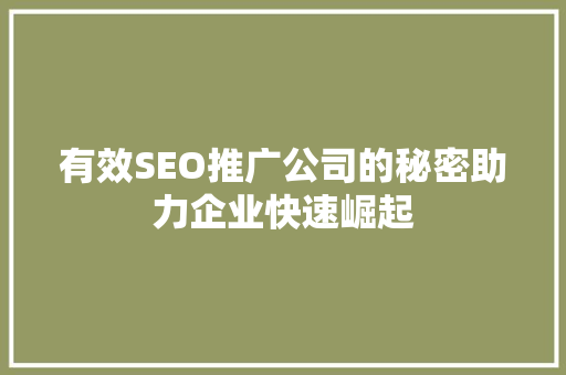 有效SEO推广公司的秘密助力企业快速崛起
