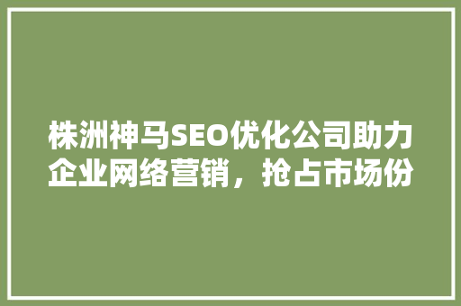 株洲神马SEO优化公司助力企业网络营销，抢占市场份额