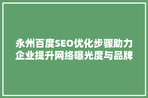 永州百度SEO优化步骤助力企业提升网络曝光度与品牌知名度