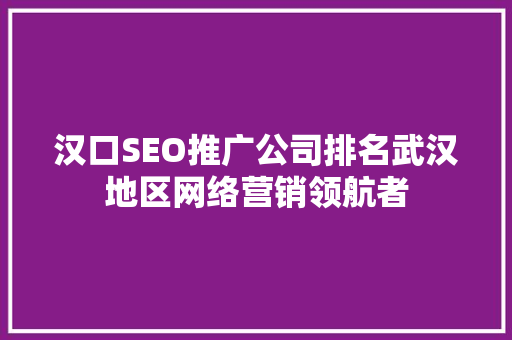 汉口SEO推广公司排名武汉地区网络营销领航者