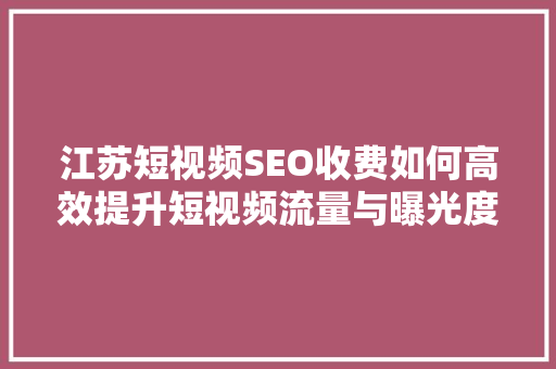 江苏短视频SEO收费如何高效提升短视频流量与曝光度