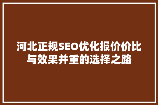 河北正规SEO优化报价价比与效果并重的选择之路